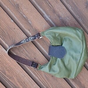 Like New Tylie Malibu Olive Green Leather Jeweled Bucket Hobo Bag